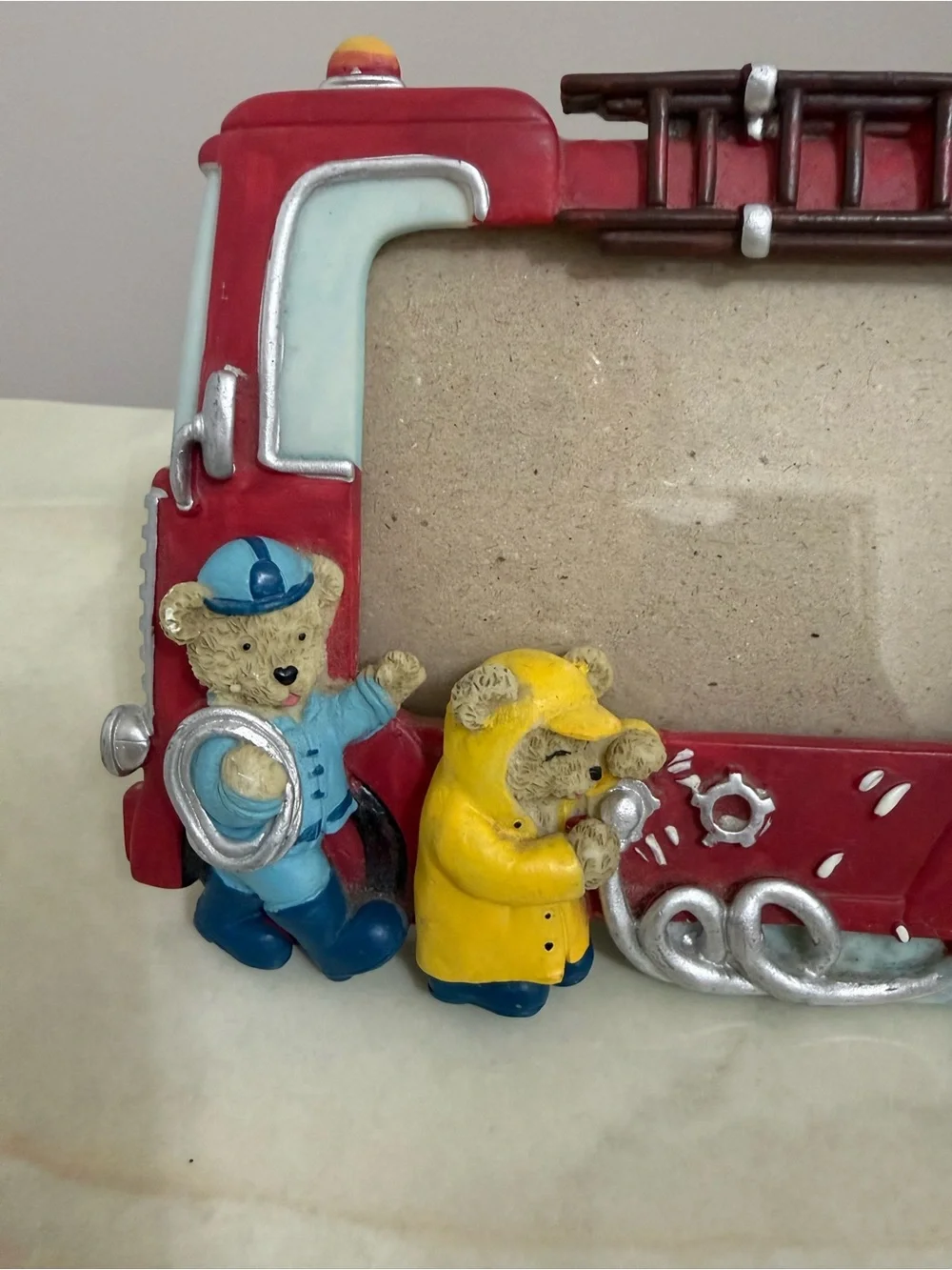 Beautiful Kids Picture Frame Fire Engine with 2 bears holds 4.5” x 3” picture